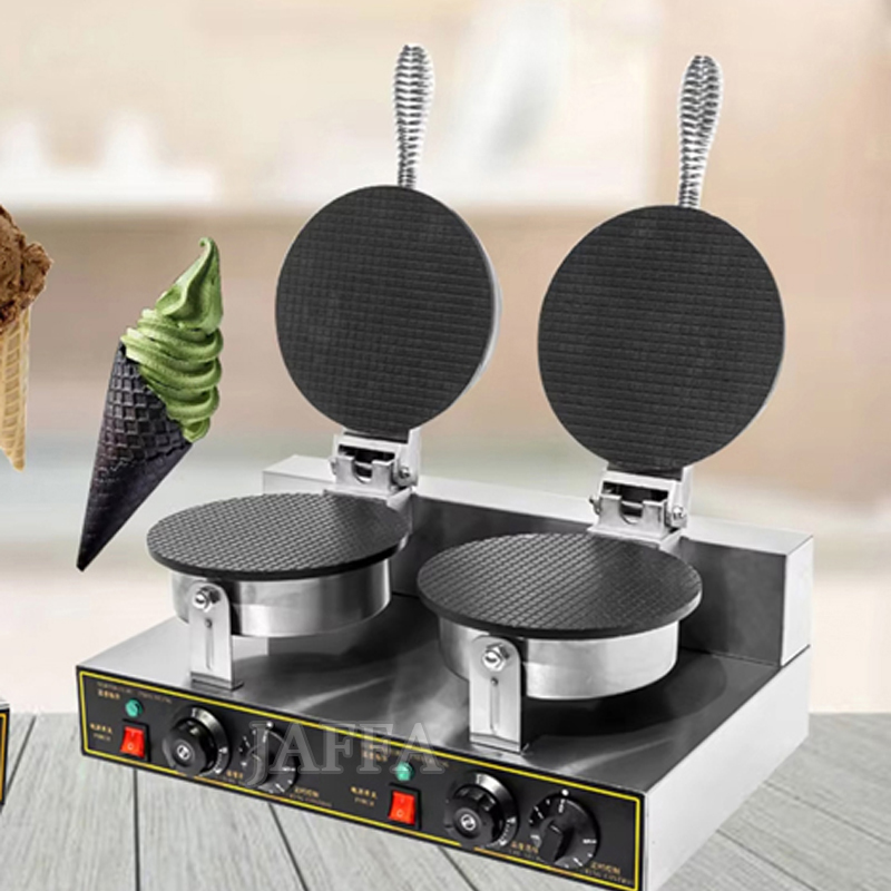 Waffle Cone Maker - Waffel-Eiscreme-Hörnchen-Maker mit Antihaftplatten, beidseitiger Heizung, elektrische