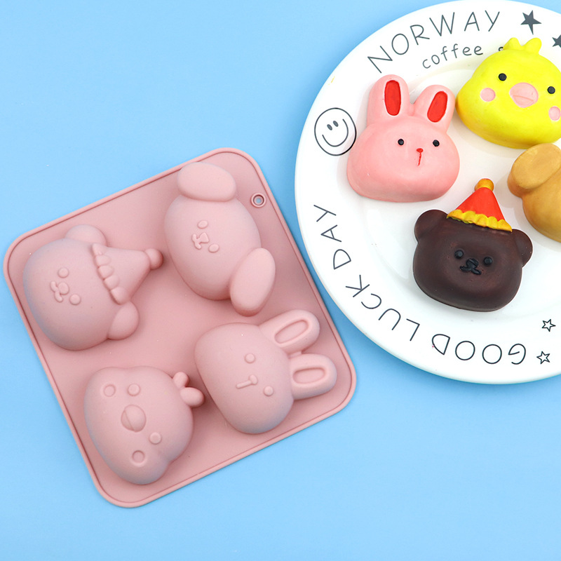 Bunny Cake Mold - Großhandel 4-fach Tierküken Silikon-Kuchenform, handgemachte Puddingform,